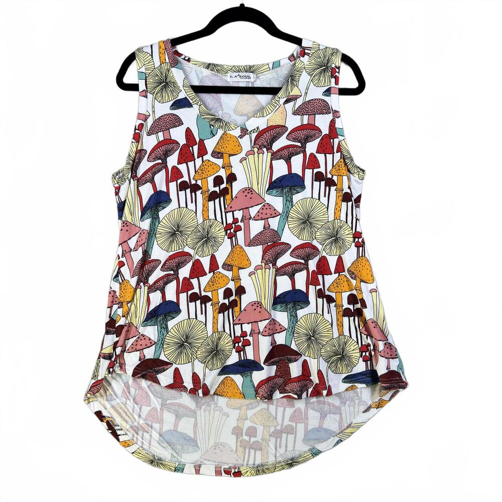 L.A. Soul Women's Sleeveless Mushroom Print Tank Top‎ Boho Fall Sz Large